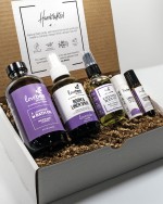 A lavender gift box with five products